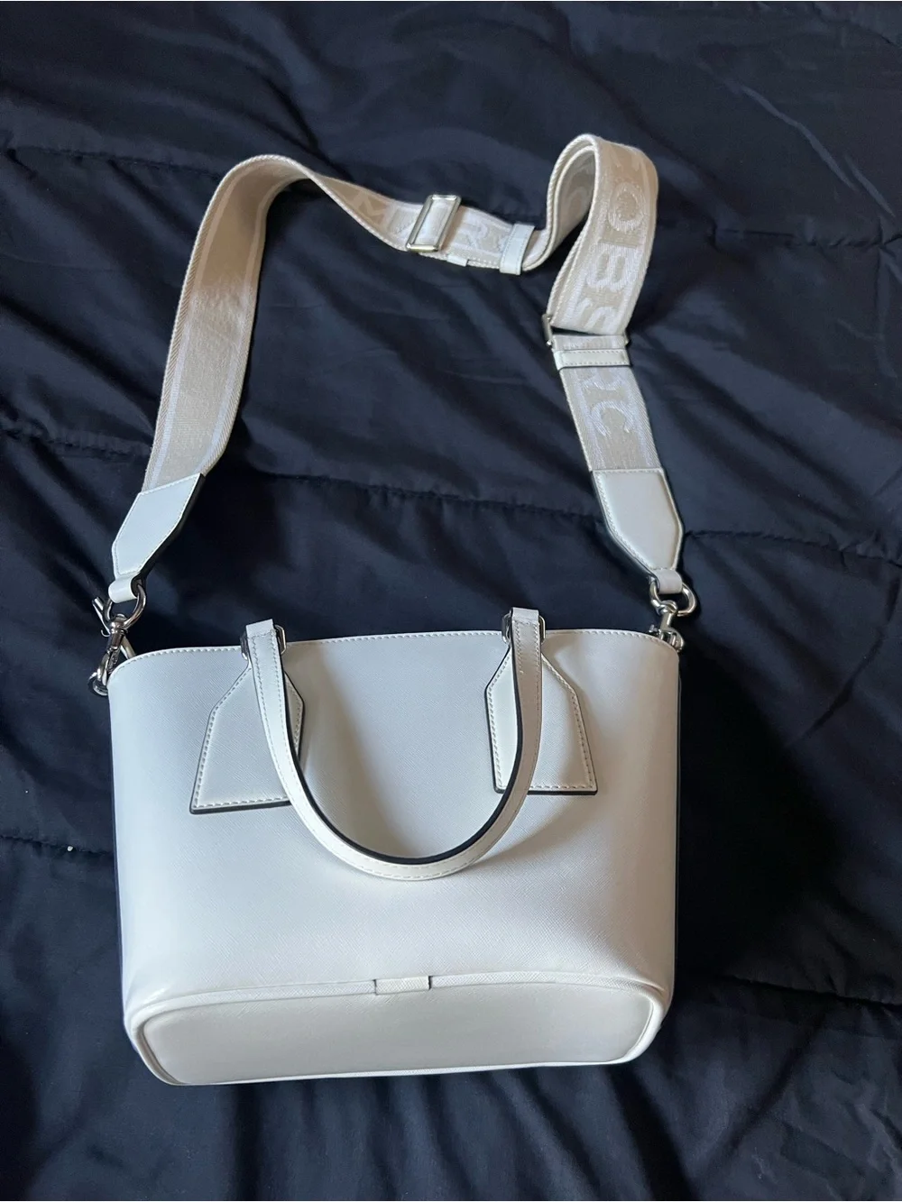 Marc Jacobs Cream Leather Top-Handle Tote with Logo